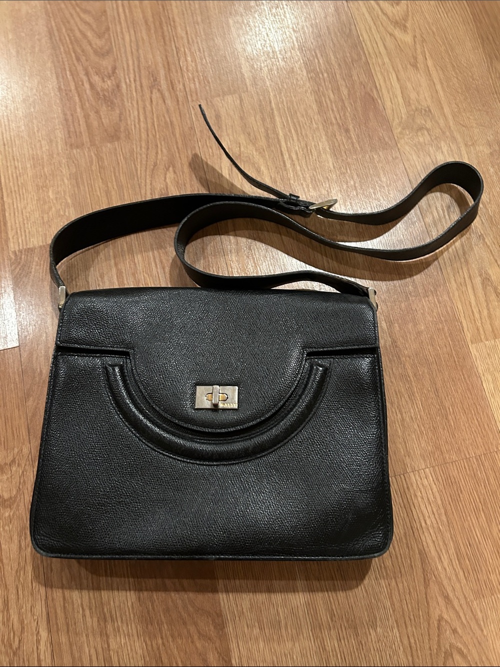 Bally Black Leather Shoulder Bag with Gold Turn-Lock